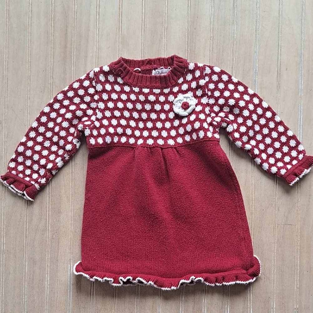 Chelsea's Corner Knit Cotton Sweater Dress Polka Dot Ruffle Cottagecore Comfy